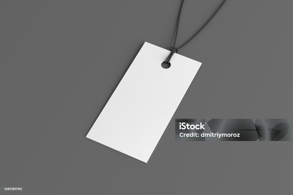White Rectangular Tag Mockup On Gray Background Side View Stock Photo ...