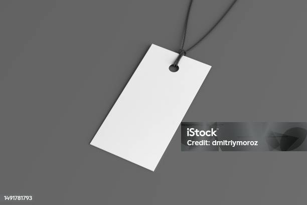 White Rectangular Tag Mockup On Gray Background Side View Stock Photo ...