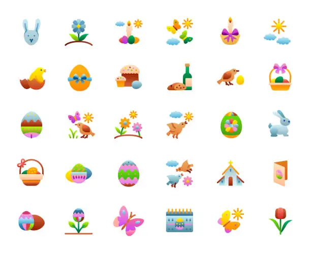 Vector illustration of Easter Flat Gradient Icons Set