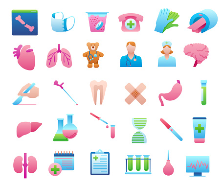 Medical Icons Set. Gradient style. Vector illustration.