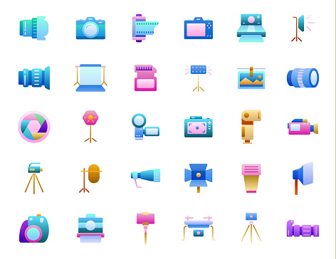 Photography and video icons set. Gradient set. Vector illustration.
