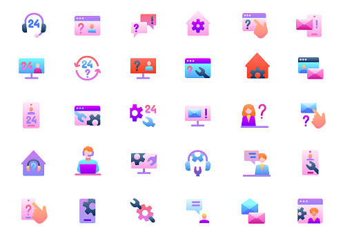 Support Icons Set. Gradient icons. Vector illustration.