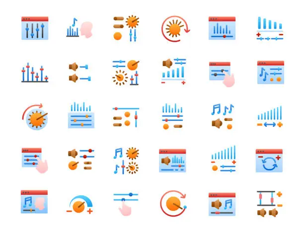 Vector illustration of Volume Control Flat Gradient Icons Set