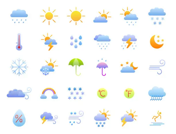 Vector illustration of Weather Flat Gradient Icons Set