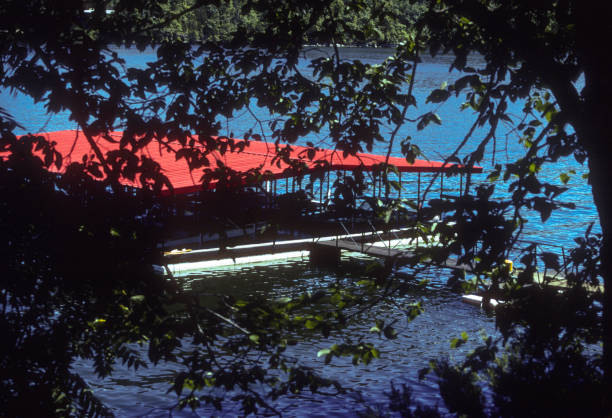 Lake of the Ozarks - Boat Dock Through Trees - 1987. Scanned from Kodachrome 64 slide.