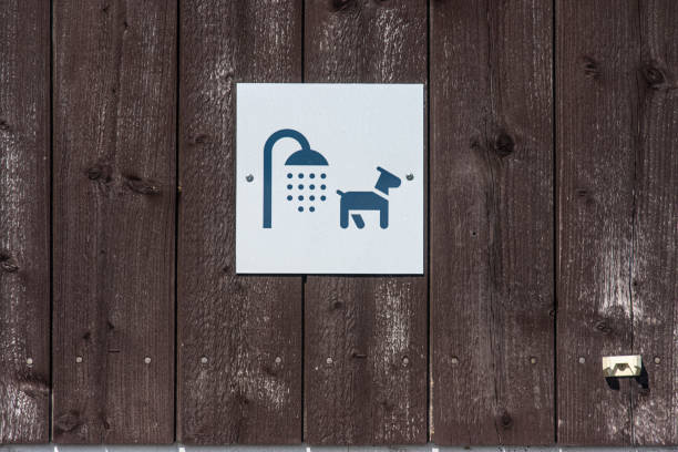 Sigm marking a dog shower by a beach.