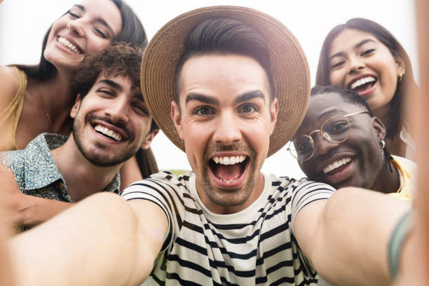 istock Young friends taking selfie portrait in summer 1491792241