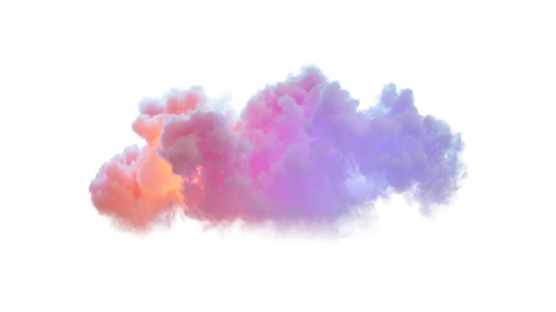 istock 3d render, fantasy cloud glowing with neon light, isolated on white background. Colorful cumulus atmosphere phenomenon. Realistic sky clip art element 1491794735