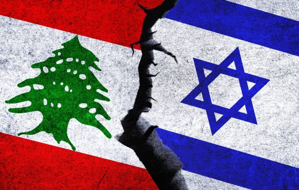 iran und libanon flaggen gemeinsam. konflikt zwischen israel und dem libanon - jewish state stock-grafiken, -clipart, -cartoons und -symbole