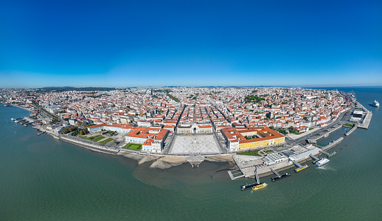 Lisbon Skyline and Cityscape. Tagus River in Foreground, Downtown and Old Town in Background. Portugal. Panorama