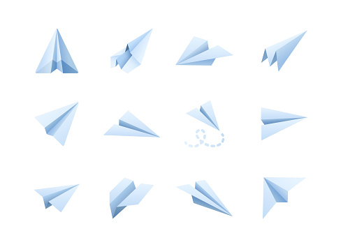 Paper Airplane flat gradient icons set. Vector illustration.
