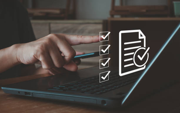 istock Document management system (DMS). Checklist and filling the survey form online. Assessment form, questionnaire, checklist and clipboard task management. Quality control and accuracy Check. Approval. 1491801758