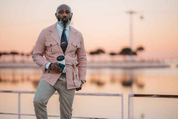 Sunset Portrait: Bald Man in Jacket