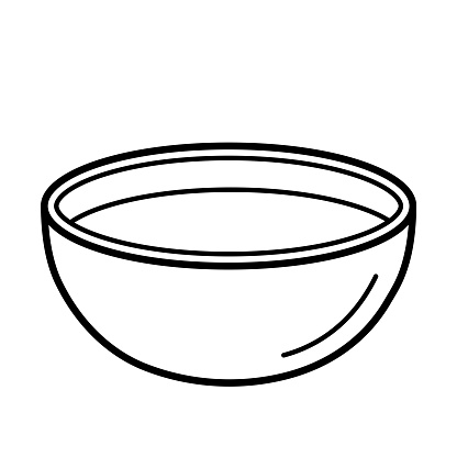 Sauce in a bowl. Hand drawn icon of soy sauce, mayonnaise, ketchup or any other sauce in doodle line style. Isolated vector illustration.