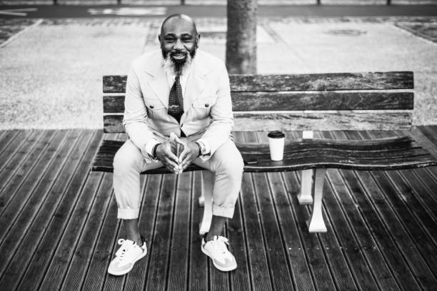 istock Dandy Black Man, Suit, Outdoor Bench 1491806683