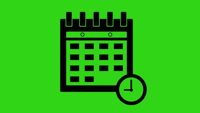 video animation black icon clock calendar almanac