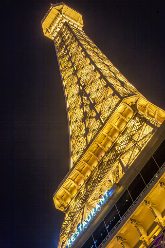 Las Vegas, USA - June 15, 2012: Paris Las Vegas hotel and casino on June 15, 2012 in Las Vegas, Nevada, USA. It includes a half scale, 541-foot (165 m) tall replica of the Eiffel Tower.