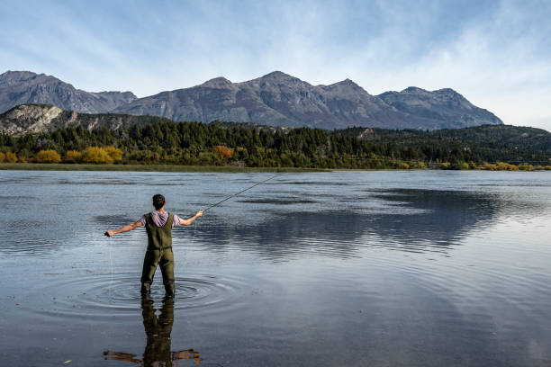 istock Young man practices sport fly fishing 1491811506