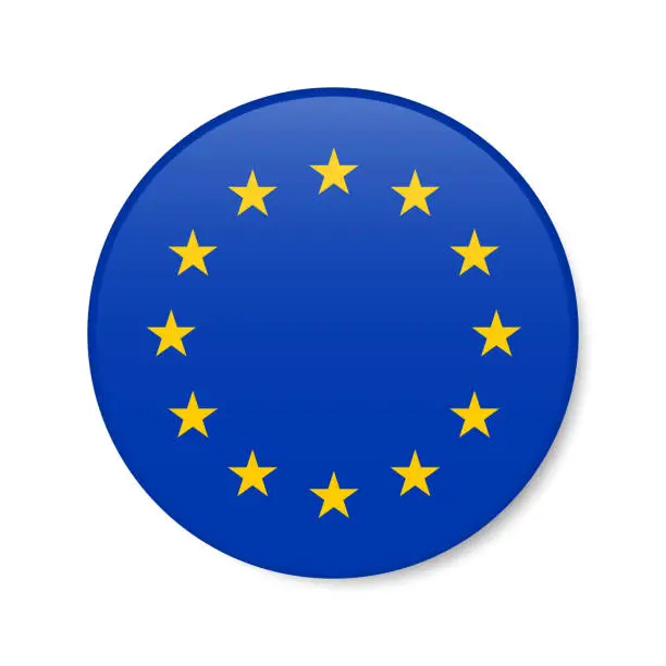 Vector illustration of European Union circle button icon. EU round badge flag. 3D realistic isolated vector illustration