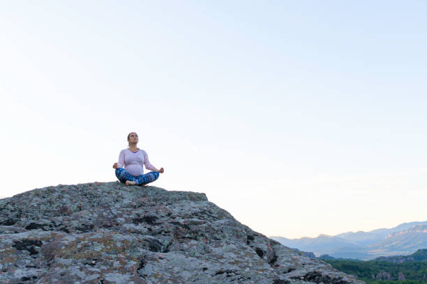 istock Practice yoga during pregnancy. Workout in nature. 1491822187
