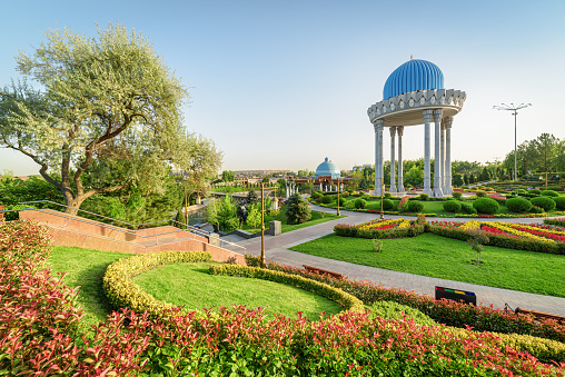Awesome view of rotunda at the Memorial Shakhidlar Hotirasi complex (Memories of victims of political repression) in Tashkent, Uzbekistan. Tashkent is a popular tourist destination of Central Asia.