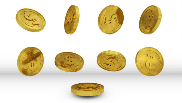 istock Coin Realistic gold dollar coin movement isolate on white background. Floating Coins, Falling Coins, 3D Renovation 1491838143