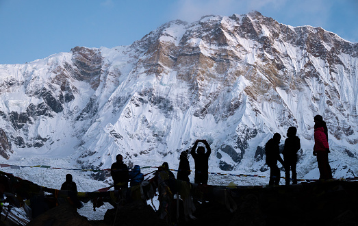 Annapurna Base Camp, Nepal - April-12-2023 : The Annapurna Base Camp Trek is one of the most trekked route in the Nepal and takes place in the Annapurna Conservation Area.