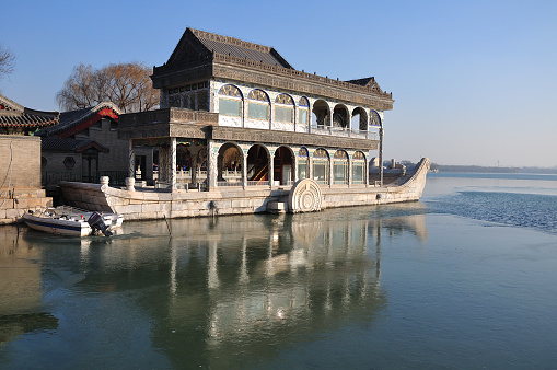 Ornate boats at the Summer Palace in Beijing, China