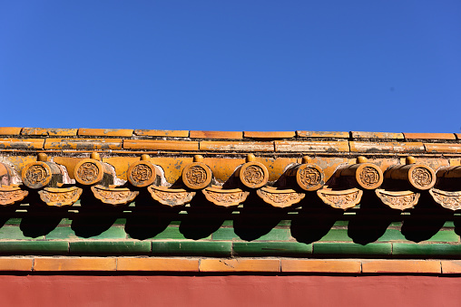 Chinese traditional building roof, closeup of photo