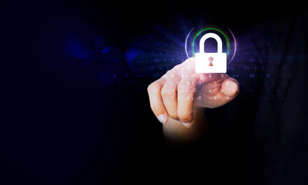 istock Finger touching a digital security concept on a touch screen with his finger 1491857071
