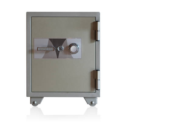istock front view antique and old white steel save box on isolated  background, object, money, safety, template, banner, copy space 1491858156