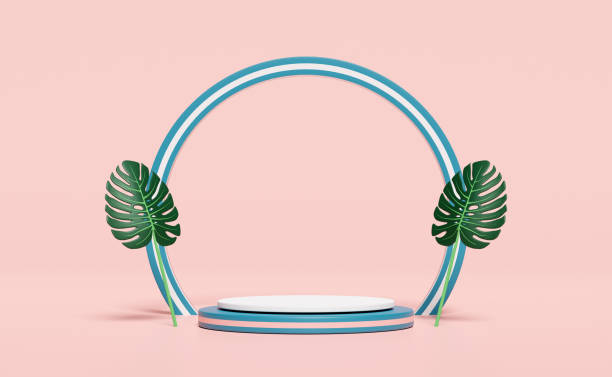 istock 3d white cylinder stage podium empty with palm leaf, abstract geometric cosmetic showcase pedestal pink background. minimal modern scene, 3d render illustration 1491860490