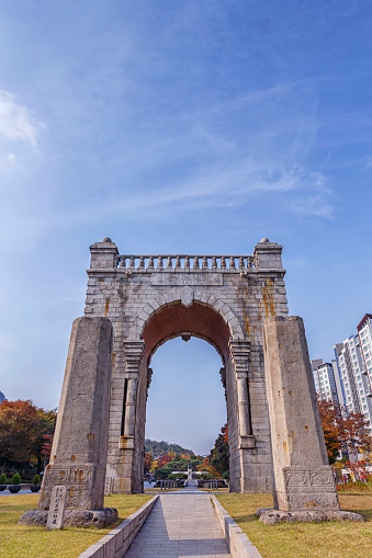 Seodaemun Independence Park, Seoul, South Korea\nNovember 2, 2021\nSeodaemun Independence Park in Seoul, South Korea is a park created to remember the pain caused by Japanese rule.\nThe park also features the Independence Gate, modeled after the Arc de Triomphe in France 120 years ago.