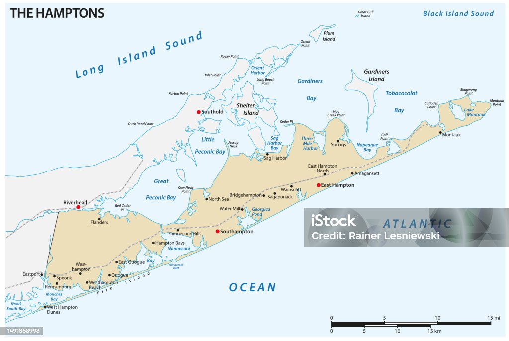 Mapa vectorial de la región de The Hamptons en el extremo este de Long Island, Nueva York, Estados Unidos - arte vectorial de Mapa libre de derechos Mapa vectorial de la región de The Hamptons en el extremo este de Long Island, Nueva York, Estados Unidos - arte vectorial de Mapa libre de derechos