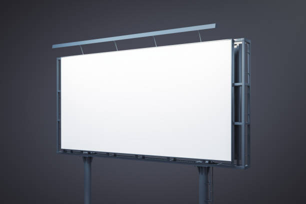 istock Blank white billboard isolated on dark background, perspective view. Mock up, 3D Rendering 1491874109