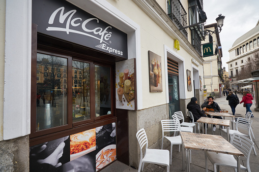 Madrid, Spain - Circa January, 2020: McDonald's fast food restaurant in Madrid.