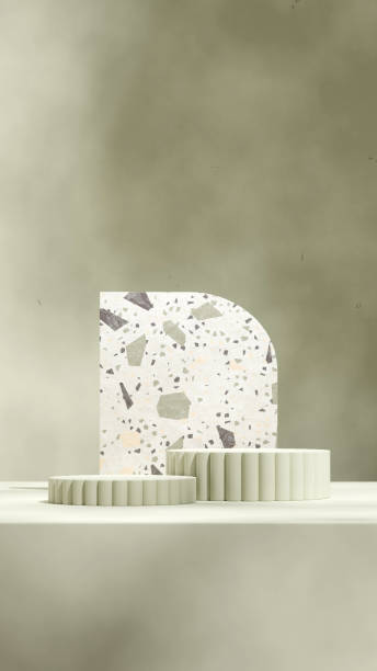 istock green cylinder podium in portrait curved rectangle terrazzo backdrop, 3d rendering blank mockup 1491884883