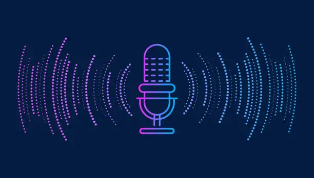 Vector illustration of Podcast concept. Microphone with voice recording wave. Future technology
