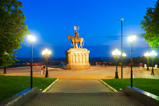 Monument to Grand Prince Vladimir And Saint Fedor in Vladimir city, Golden Ring of Russia at sunset
