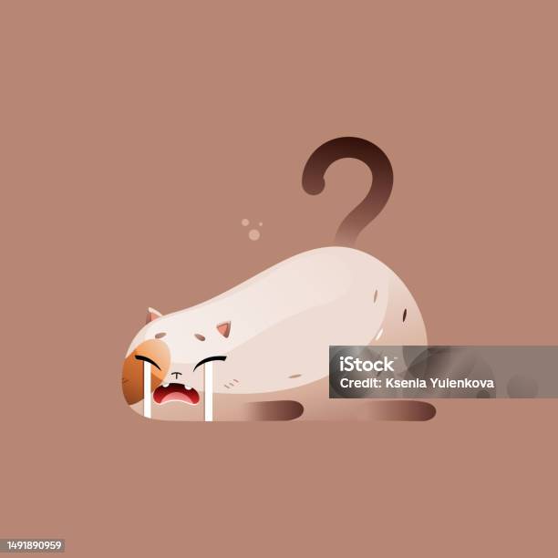 Kartun Krem Kucing Gemuk Menangis Clipart Vektor Ilustrasi Stok - Unduh