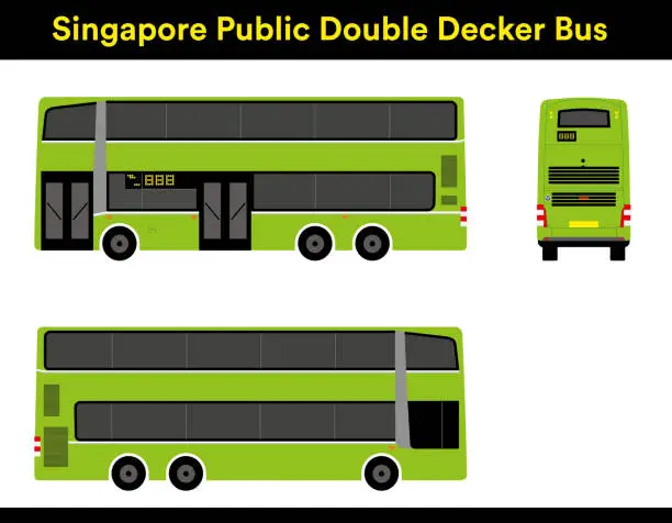 Vector illustration of Public transport double decker bus, vector line art drawing artwork. Isolated illustration out of home advertising branding application. With  side and back views. No background. Common in Singapore