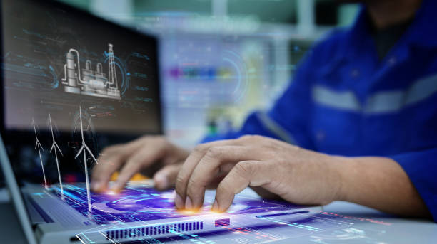 istock A holographic graphic screen that displays the electrical power generated by wind turbines and analyzes the data through artificial intelligence AI. Clean energy technology and renewable energy. 1491894413