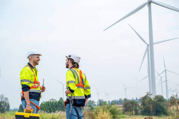istock Technician engineer inspection work at wind turbine electricity industrial. 1491894817