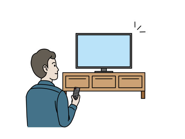 muž zapíná televizi - sledování televize stock ilustrace