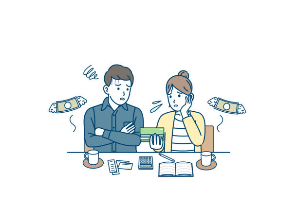 ilustrações de stock, clip art, desenhos animados e ícones de couple having trouble saving money - all asian currencies