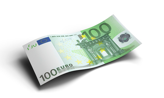 Single isolated 100 Euro bank note isolated on white background