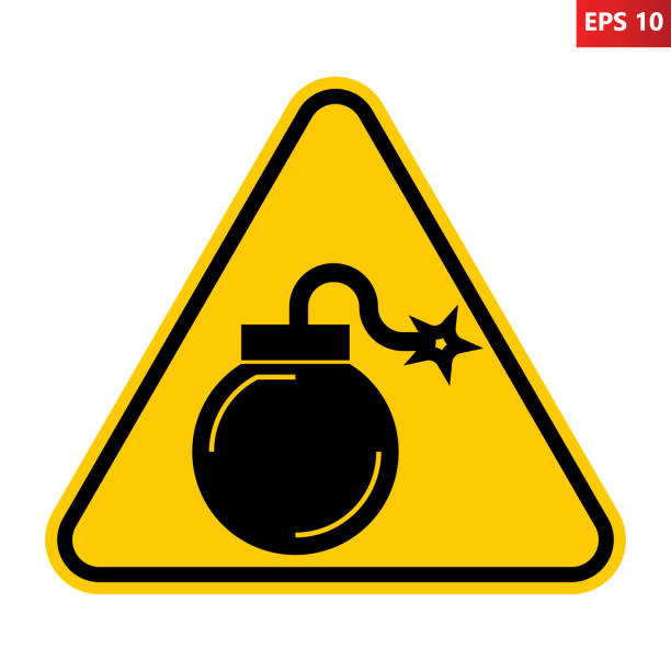 illustrazioni stock, clip art, cartoni animati e icone di tendenza di segnale di avvertimento bomba. - exploding mining bomb mine