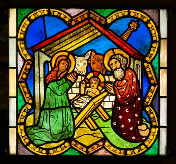 istock Nativity stained glass church window 1491913361
