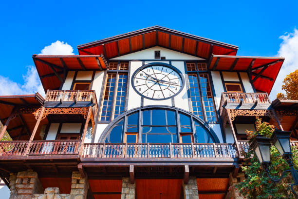 Gagra, Georgia - October 05, 2020: Gagripsh is an antique historic restaurant building in Gagra town, Abkhazia region of Georgia