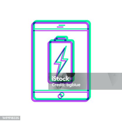 istock Tablet PC with battery charge symbol. Icon with two color overlay on white background 1491918335